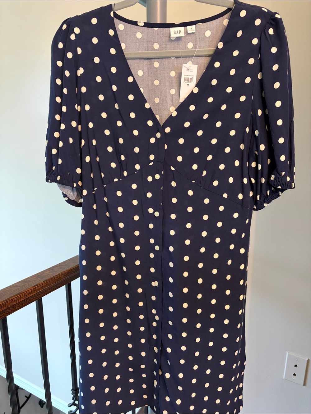 GAP Navy Polka Dot V-Neck Midi Dress